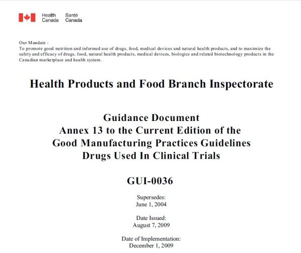 Guidance Document Annex 13 to the Current Edition of the Good
